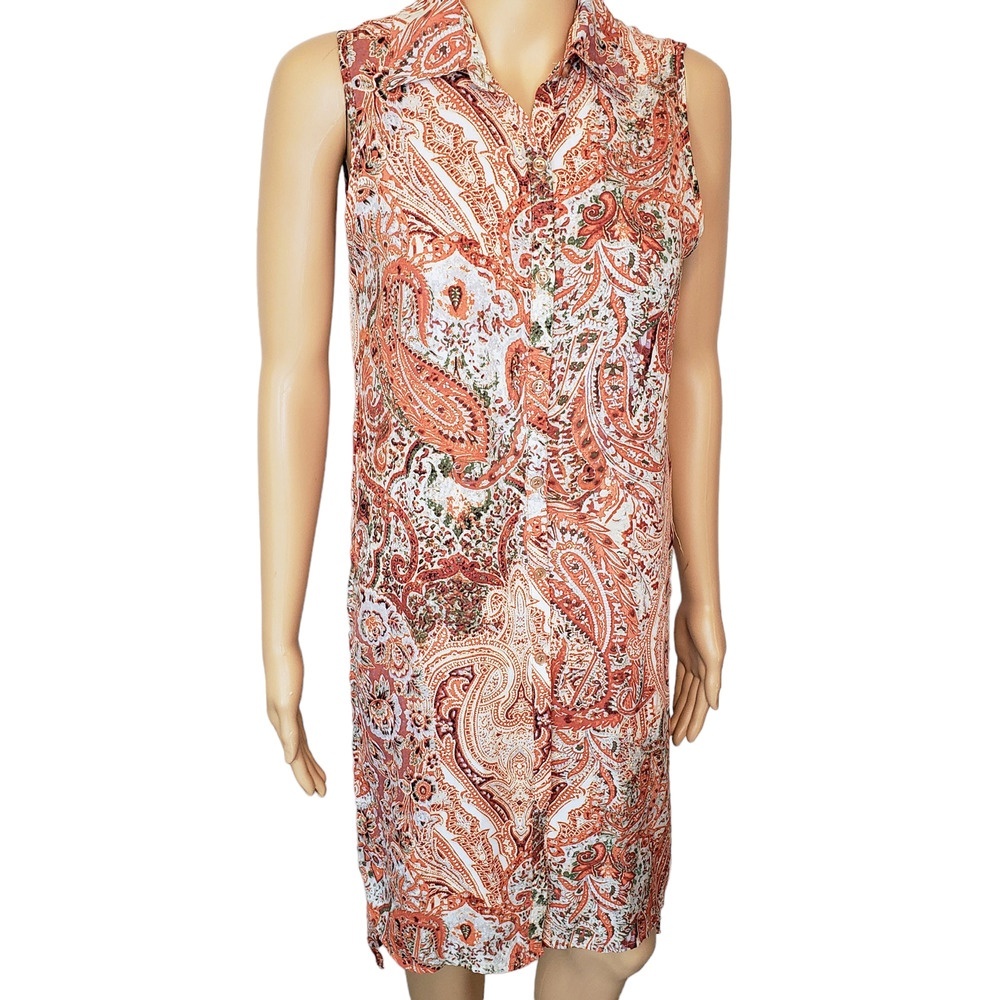 Cupio Orange Paisley Sleeveless Long Tunic‎ Dress Small